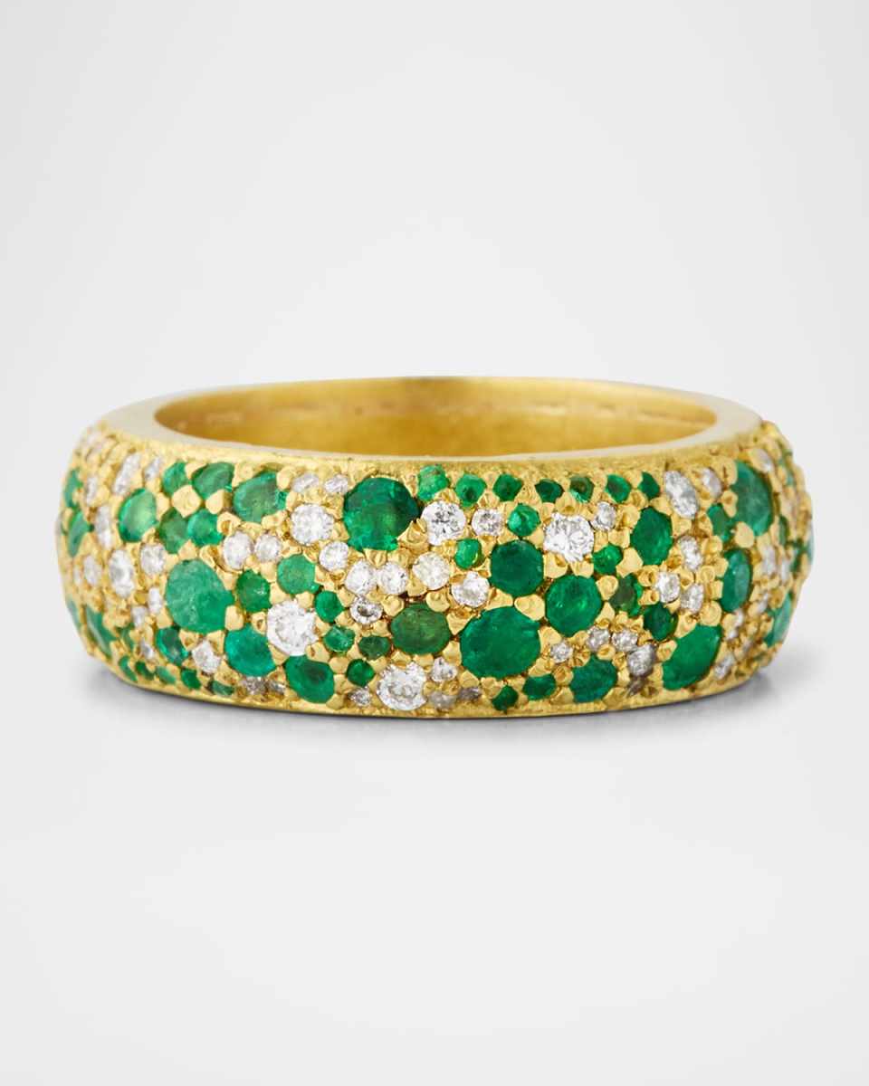 Pave Diamond and Emerald Dome Ring